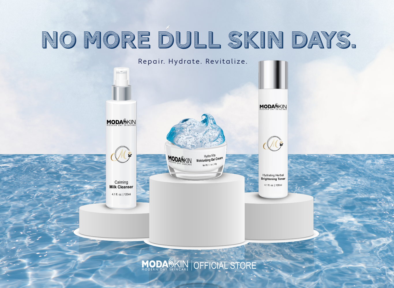 modaskin skincare bundle hydrating calming milk cleanser hydratingfacial toner hydravita moisturizing gel cream